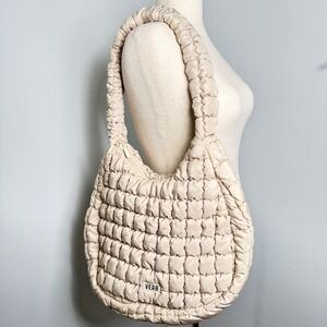 VERB Quilted Padded Shoulder Bag Hobo Purse Beige Trendy Chic